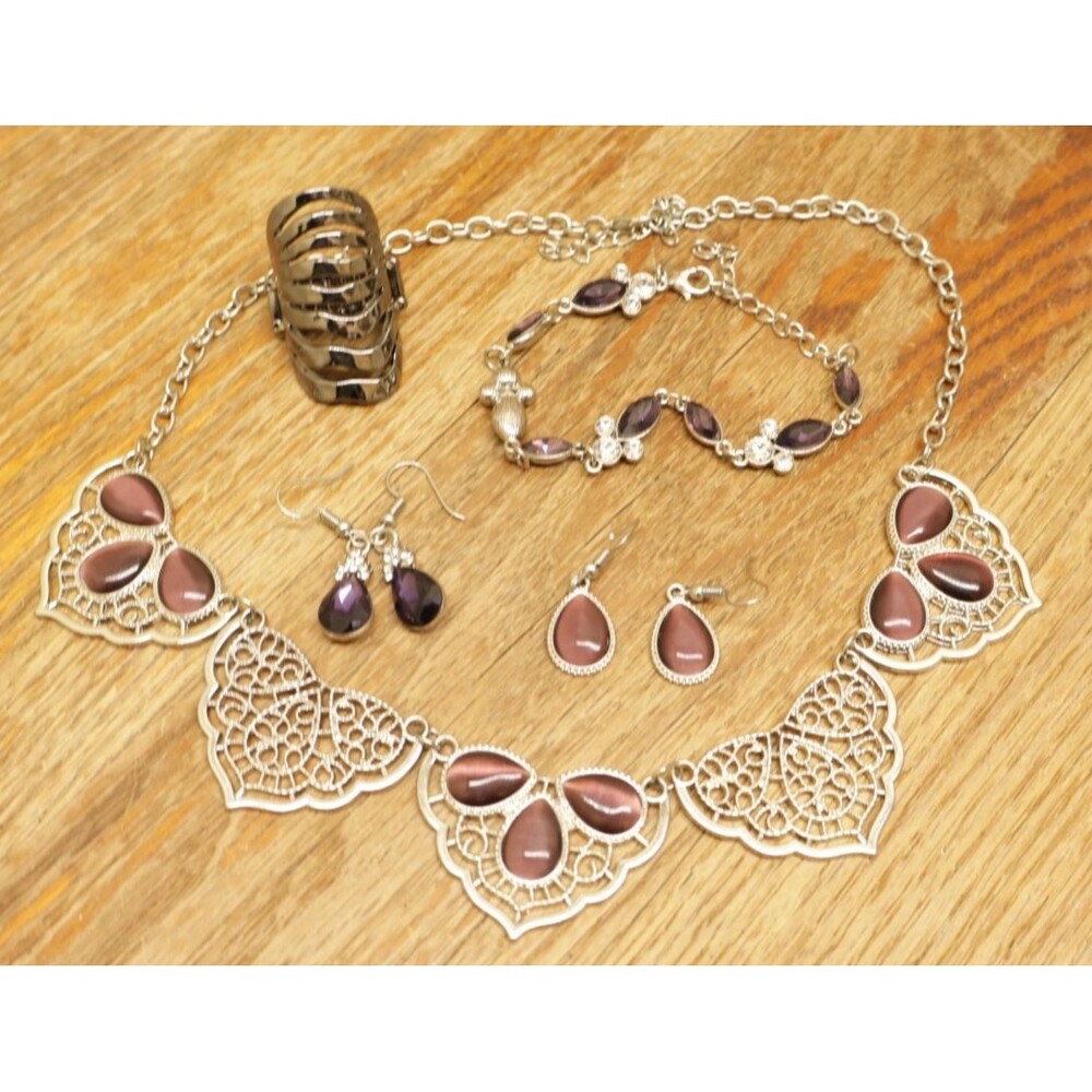 Paparazzi Purple Jewelry Set Statement Necklace Bracelet Earrings Ring Lot